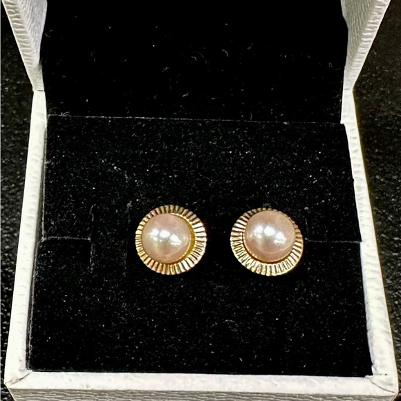 PBD Peter Brams Design 14K Solid Yellow Gold Pearl Pierced Earrings - Picture 7 of 8
